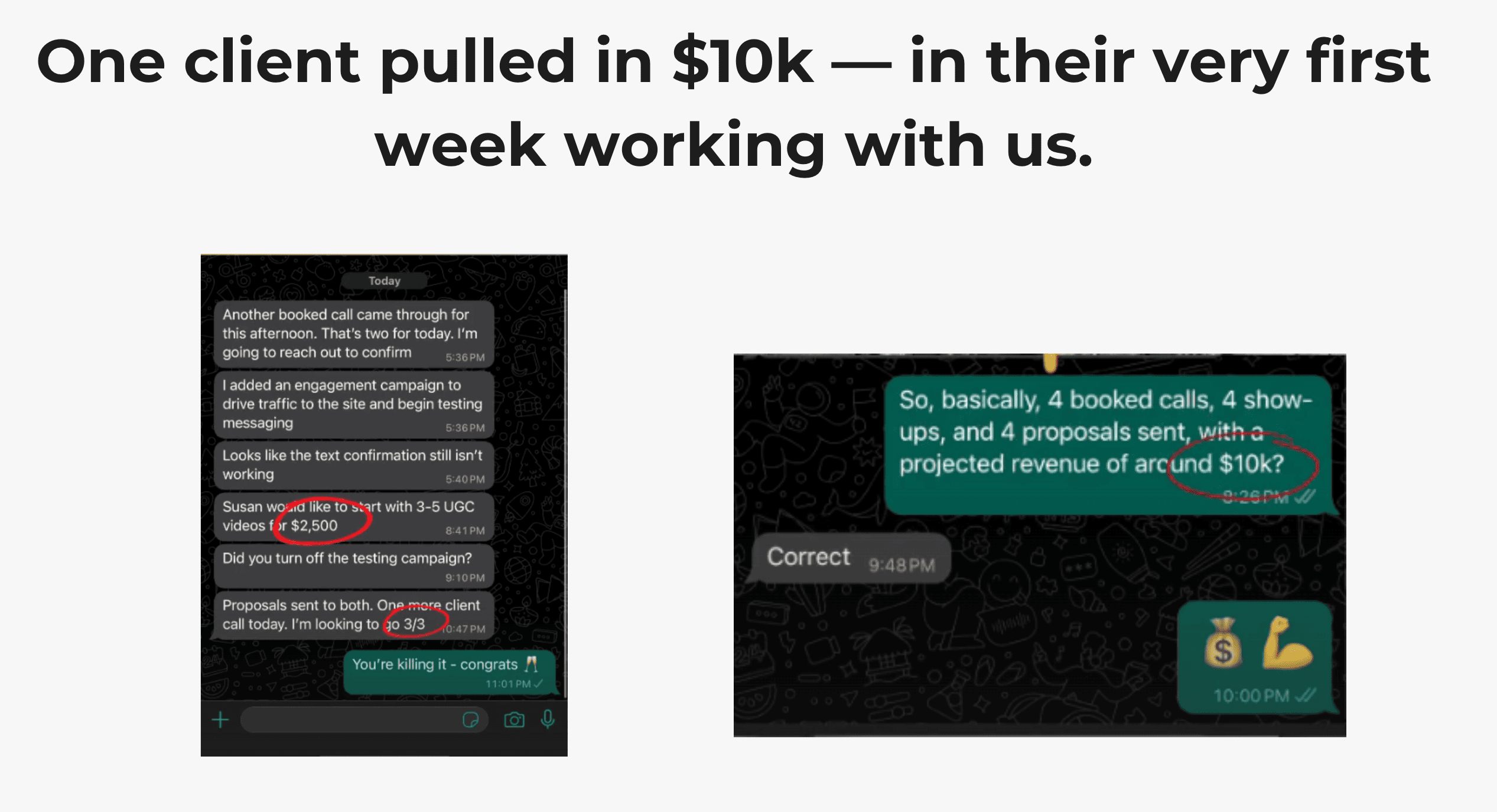 Client generated $10k in revenue during the first week